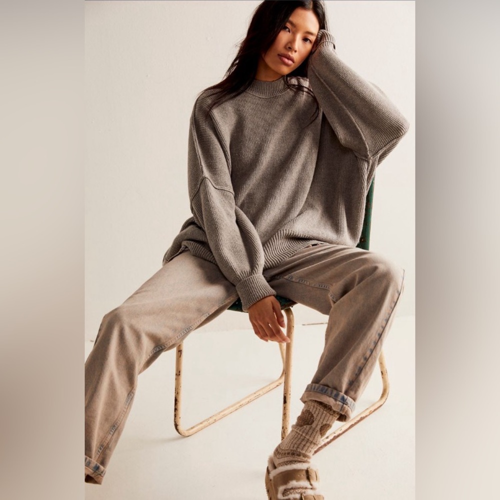 Free People Easy Street Tunic Oversized Sweater Pullover Heather Grey XL